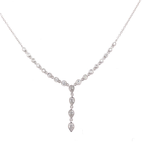 Lady's White Polished 14 Karat Lariate Style Necklace With 0.53Tw Various Shapes G/H Si1 Diamonds, Regularlly $2200.00 Vendor Price $1100.00

Purchases made from our Vendor Price case are not eligible for "complimentary" services. Standard ring sizings,