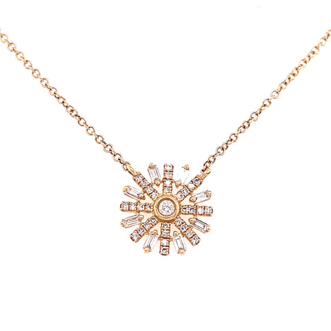 Lady's Yellow Polished 14 Karat Stationary Starburst Necklace With 0.23Tw Various Shapes G/H Si1 Diamonds, Regularly $1200.00 Vendor Price $600.00

Purchases made from our Vendor Price case are not eligible for "complimentary" services. Standard ring si