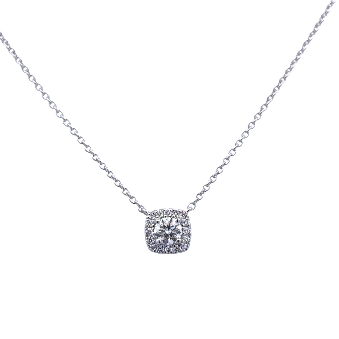 Lady's White 14 Karat Square Cluster, Stationary Necklace With 0.34Tw Round G/H Si1 Diamonds