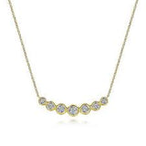 Lady's Yellow 14 Karat Bezel, Curved Bar Stationary Necklace Length 17.5 With 7=0.35Tw Round H/I Si2 Diamonds
