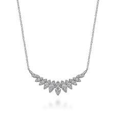 Lady's White 14 Karat Marquise Bar, Lusso Stationary Necklace Length 17.5 With 0.78Tw Round H/I Si2 Diamonds