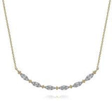 Lady's Yellow 14 Karat Curved Bar Necklace Length 17.5 With 0.32Tw Round H/I Si2 Diamonds