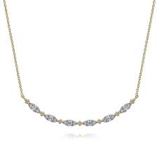 Lady's Yellow 14 Karat Curved Bar Necklace Length 17.5 With 0.32Tw Round H/I Si2 Diamonds