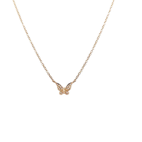 Lady's Yellow 14 Karat Stationary Butterfly On A Bolo Chain Necklace Length 18 With 0.05Tw Round G/H Si1 Diamonds
