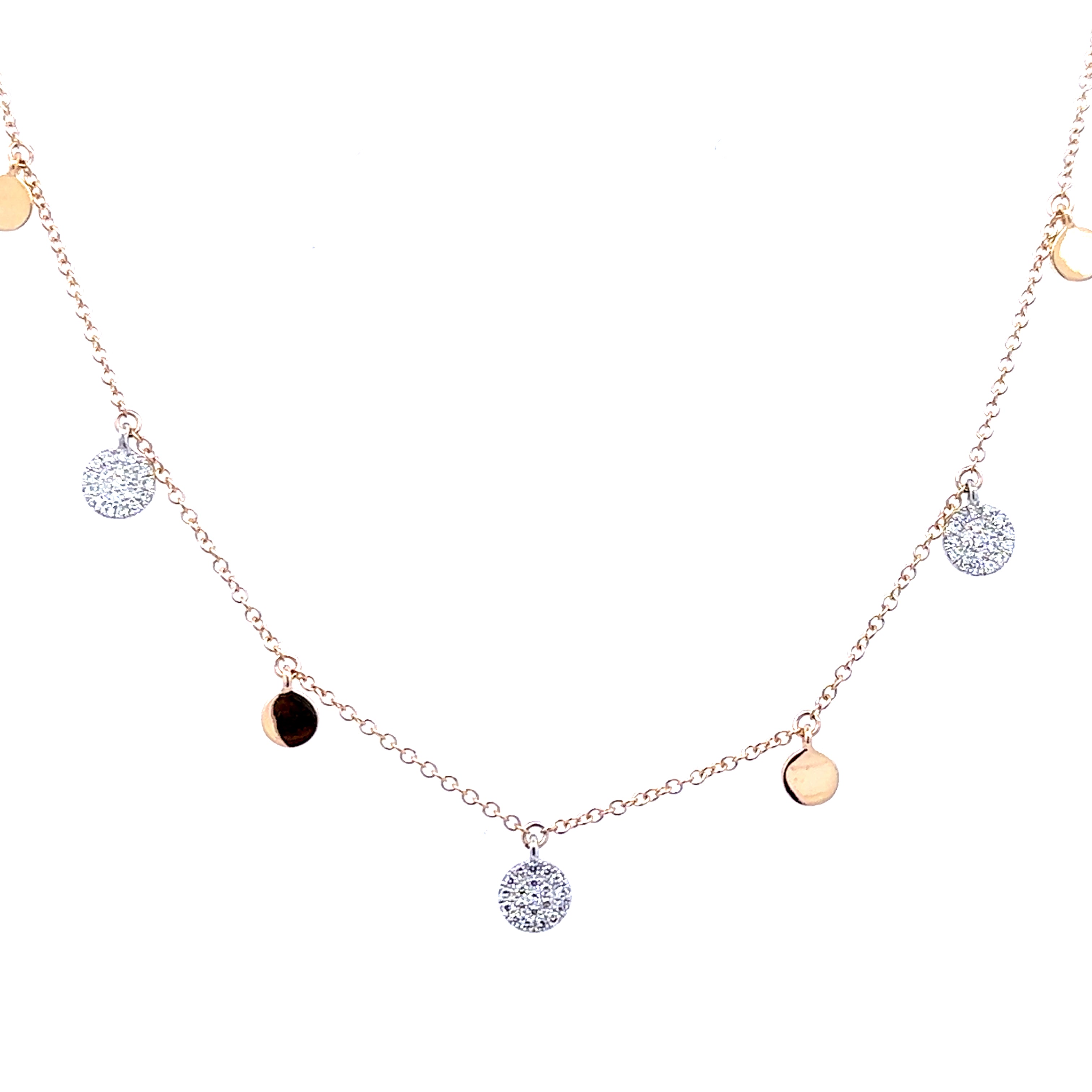 Lady's Yellow/White 14 Karat Charm Disc, Bolo Necklace Length 18 With 0.18Tw Round G/H Si1 Diamonds