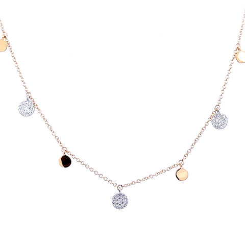 Lady's Yellow/White 14 Karat Charm Disc, Bolo Necklace Length 18 With 0.18Tw Round G/H Si1 Diamonds