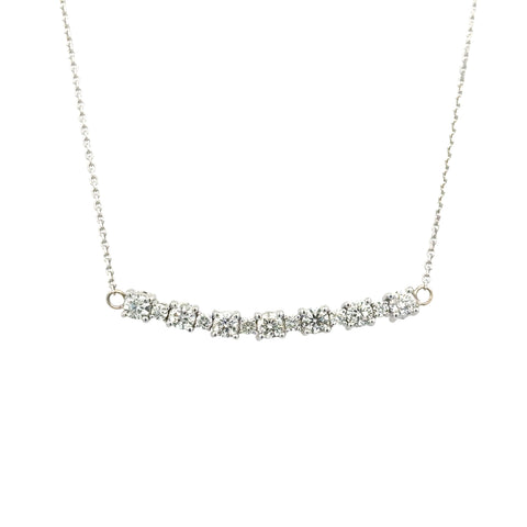 Lady's White 14 Karat Graduating Bar, Stationary Necklace Length 16 With 13=0.80Tw Round H/I Si2 Diamonds