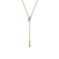 Lady's White/Yellow 14 Karat Beaded, "Y" Bujukan Necklace Length 17.5 With = 0.02Tw Round I/J Si1 Diamonds