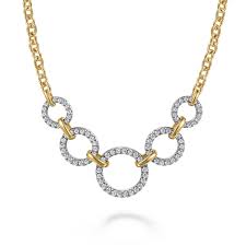 Lady's White/Yellow 14 Karat Diamond Circles With Link Chain Necklace Length 17 With 1.01Tw Round H/I Si2 Diamonds
