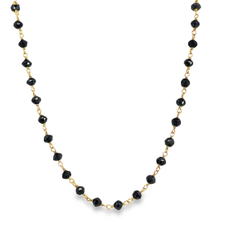 Lady's Yellow 18 Karat Beaded, Link Necklace Length 18 10.tw Various Shapes Black Diamonds