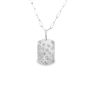 Lady's White 14 Karat Small Inlay Dog Tag Necklace Length 18 0.44tw Round G/H SI1 Diamonds