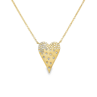 Lady's Yellow 14 Karat Brushed Flush Set Stationary Heart, 17X12mm Necklace Length 18 With 0.2Tw Round G/H Si1 Diamonds