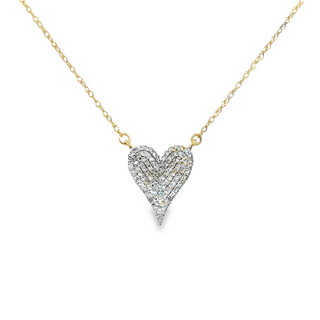 Lady's Yellow 10 Karat Stationary, Pave' Heart Necklace Length 18 With 93 0.20Tw Round H/I I1 Diamonds