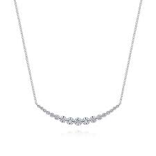 Lady's White 14 Karat Stationary, Curved Bar Necklace Length 17.5 With = 0.52Tw Round H/I Si2 Diamonds