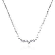 Lady's White 14 Karat Graduating Stationary Necklace Length 17.5 With = 0.09Tw Round G/H Si2 Diamonds