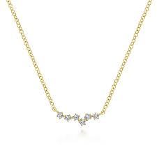 Lady's Yellow 14 Karat Graduating Stationary Necklace Length 17.5 With = 0.09Tw Round G/H Si2 Diamonds