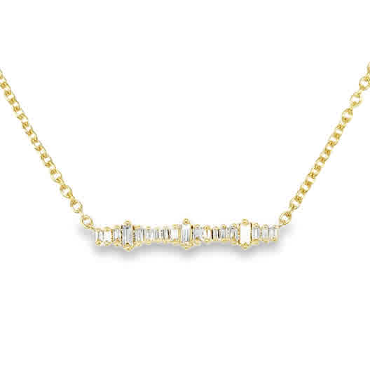 Lady's Yellow 14 Karat Staggered Stationary Bar Necklace With = 0.15Tw Baguette G/H Vs2 Diamonds