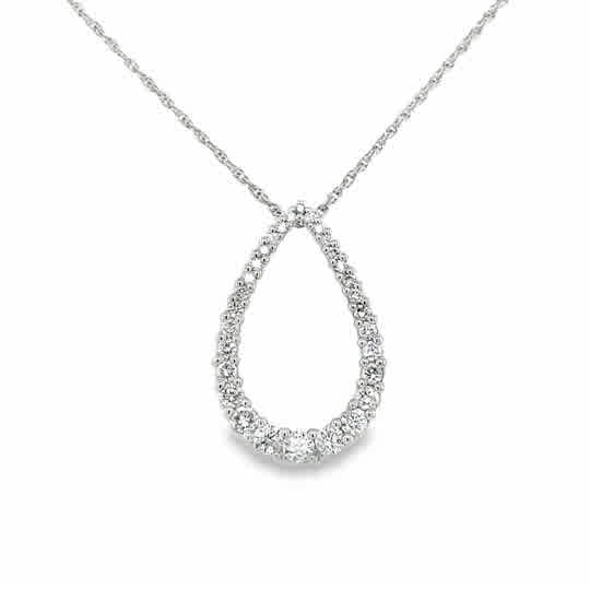 Lady's White 14 Karat Prong Set Pear Pendant With 0.99Tw Round G/H Si1 Diamonds;