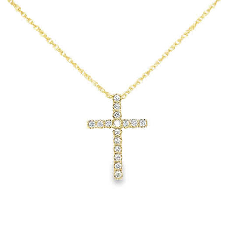 Lady's Yellow 14 Karat Cross Necklace With = 0.25Tw Round G/H Si1 Diamonds