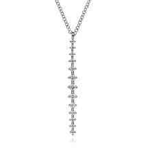 Lady's White 14 Karat Long Drop Bar, Lusso Collection Necklace Length 17.5 With = 0.34Tw Round G/H Si2 Diamonds