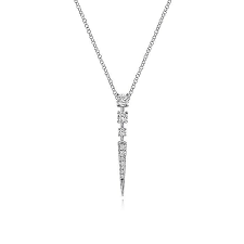 Lady's White 14 Karat Spike Drop Necklace Length 17.5 With = 0.31Tw Round G/H Si2 Diamonds