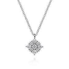 Lady's White 14 Karat Floral, Lusso Collection Necklace Length 17.5 With = 0.23Tw Round G/H Si2 Diamonds