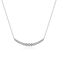 Lady's White 14 Karat Lusso Collection, Stationary Bezel Set Curved Bar Necklace Length 17.5 With = 0.25Tw Round G/H Si2 Diamonds