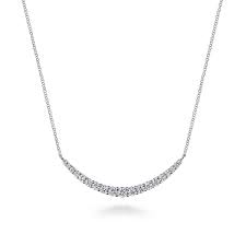Lady's White 14 Karat Lusso Collection, Stationary Bar Necklace Length 17.5 With 1.04tw Round G/H SI2 Diamonds
