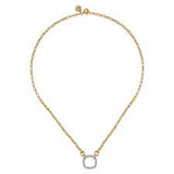 Lady's White/Yellow 14 Karat Contemporary Collection, Open Cushion Shape With Hollow Paperclip Necklace Length 17 With = 0.23Tw Round G/H Si2 Diamonds