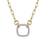 Lady's White/Yellow 14 Karat Contemporary Collection, Open Cushion Shape With Hollow Paperclip Necklace Length 17 With = 0.23Tw Round G/H Si2 Diamonds