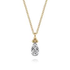 Lady's Yellow 14 Karat Bujukan Collection, Teardrop Necklace Length 17.5 With = 0.27Tw Round G/H Si2 Diamonds