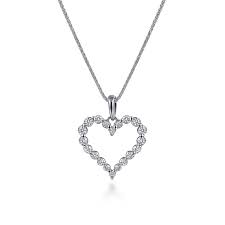 Lady's White 14 Karat Lusso Collection, Open Heart Necklace Length 16 With = 0.46Tw Round G/H Si2 Diamonds