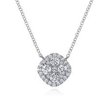 Lady's White 14 Karat Lusso Collection, Pave' Cushion Necklace Length 18 With = 0.22Tw Round G/H Si2 Diamonds