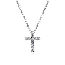 Lady's White 14 Karat Lusso Collection, Cross Necklace Length 18 With = 0.09Tw Round G/H Si2 Diamonds