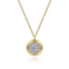 Lady's Yellow 14 Karat Contemporary Collection, Halo Necklace Length 17.5 With = 0.20Tw Round G/H Si2 Diamonds