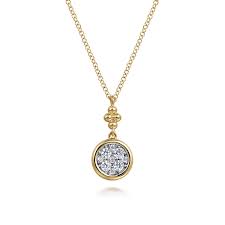 Lady's Tt 14 Karat Bujukan Collection, Cluster Drop Necklace Length 17.5 With = 0.25Tw Round G/H Si2 Diamonds