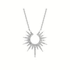 Lady's White Sterling Silver Sunshine Necklace = 0.06tw Round Diamonds