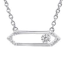 Lady's White Sterling Silver Modern, Stationary Necklace = 0.11tw Round Diamonds