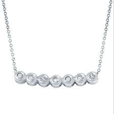 Lady's White Sterling Silver Bezel, Stationary Necklace 7 = 0.16tw Round Diamonds