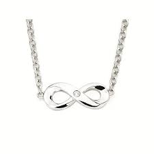 Lady's White Sterling Silver Petite Infinity Stationary Necklace one = 0.01ct Round Diamond