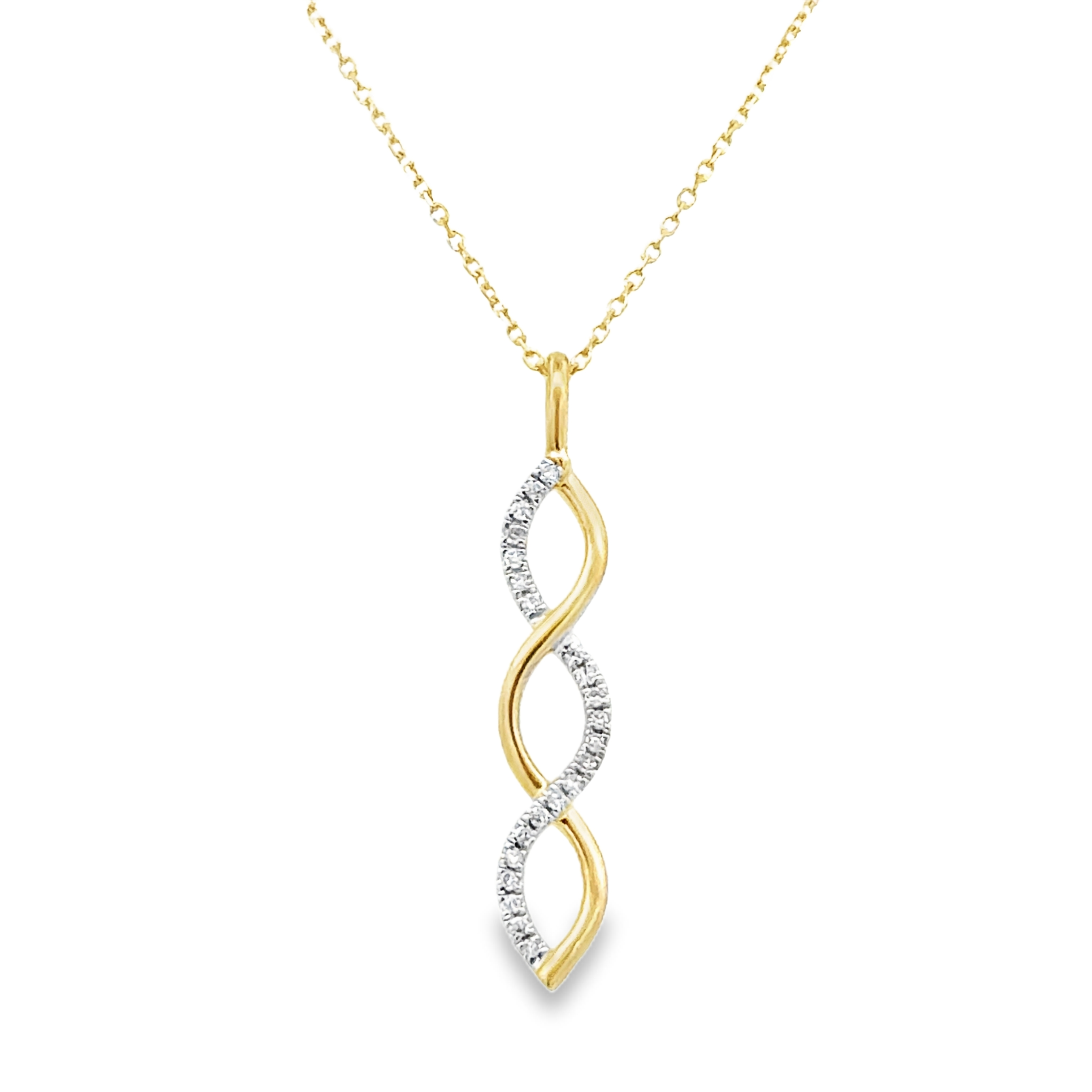 Lady's Yellow 10 Karat Twist Necklace 22 = 0.08tw Round H/I I1 Diamonds