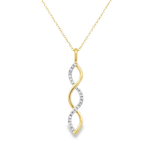 Lady's Yellow 10 Karat Twist Necklace 22 = 0.08tw Round H/I I1 Diamonds