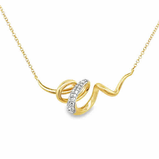 Lady's White/Yellow 14 Karat Swirl, Stationary Necklace Length 17.5 With = 0.16Tw Round G/H Si2 Diamonds