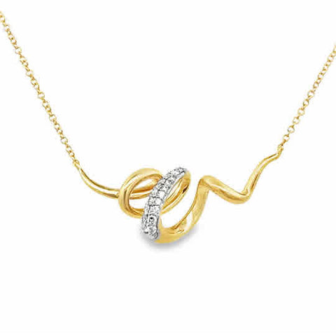 Lady's White/Yellow 14 Karat Swirl, Stationary Necklace Length 17.5 With = 0.16Tw Round G/H Si2 Diamonds
