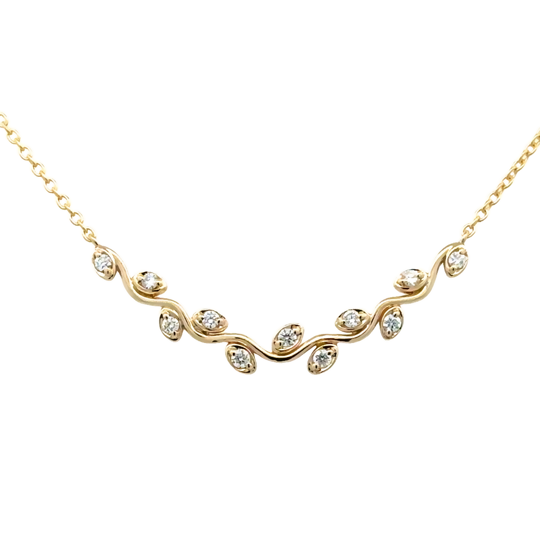 Lady's Yellow 14 Karat Vine, Stationary Bar Necklace Length 18 = 0.25tw Round G/H SI1 Diamonds