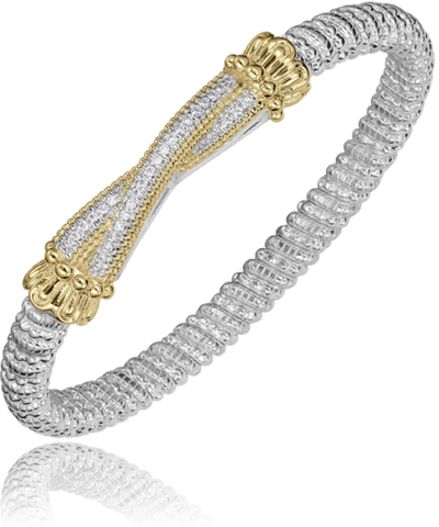 Lady's Tt 14K/Sterling Silver 6Mm Closed Crossover Band With Beaded Detail Bracelet With 0.20Tw Round G/H Si1 Diamonds