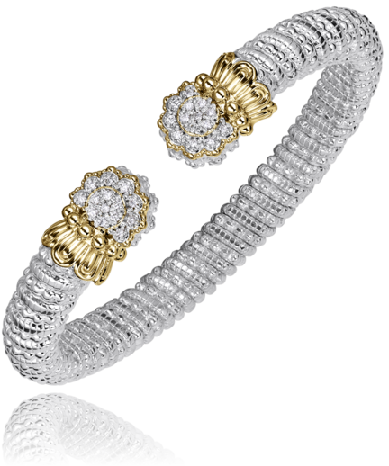 Lady's Tt 14Kt/Sterling Silver 8Mm Open Band With Round End Caps Bracelet With 0.24Tw Round G/H Si1 Diamonds