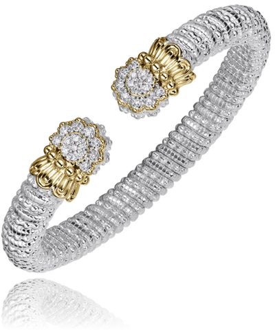 Lady's Tt 14Kt/Sterling Silver 8Mm Open Band With Round End Caps Bracelet With 0.24Tw Round G/H Si1 Diamonds