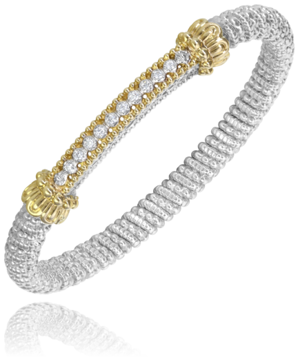 Lady's Tt 14 Karat/Sterling Silver 6Mm Bar Bracelet With 0.15Tw Round G/H Si1 Diamonds