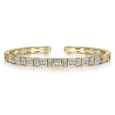 Lady's Yellow 14 Karat Contemporary Cuff Bracelet Length 6.25 With 1.14Tw Baguette G/H Vs2 Diamonds And 0.41Tw Round G/H Si2 Diamonds